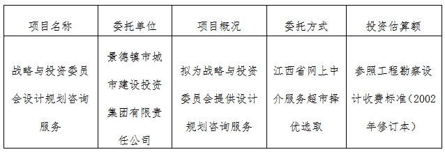 戰(zhàn)略與投資委員會(huì)設(shè)計(jì)規(guī)劃咨詢服務(wù)計(jì)劃公告　　　　